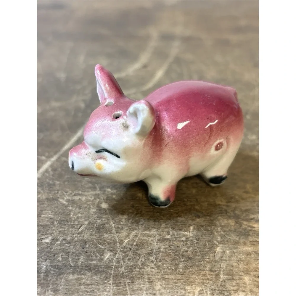 Vintage Japan Porcelain Pink Pig Figurine Farmhouse Collectible Shaker